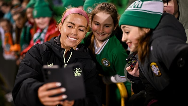 Denise O'Sullivan poses for a picture with fans after the win over Turkey
