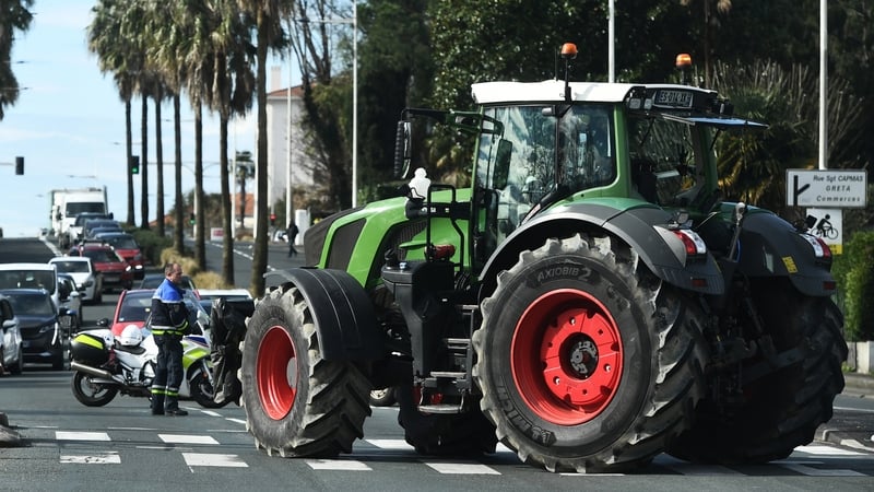 French farmers block the Saint-Leon roundabout during a 'Non-union' mobilisation against the EU/Mercosur trade agreement