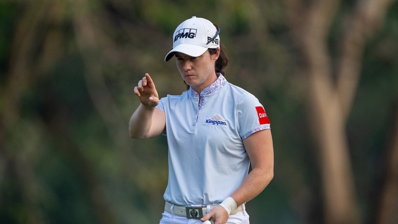 Leona Maguire lines up her putt on the first which proved to be the toughest test of the day, resulting in a triple bogey