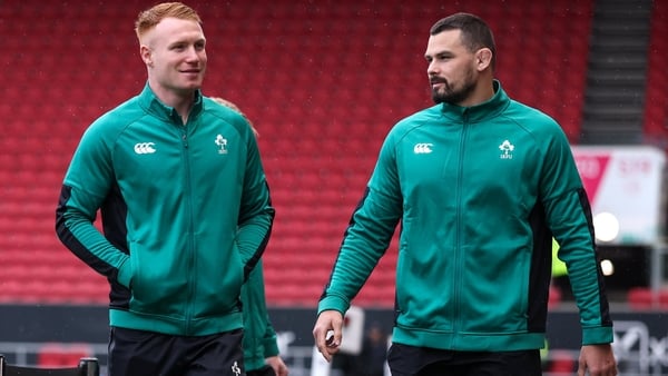 Ciarán Frawley (l) and Max Deegan are among the senior capped players to line out in Thomond Park on Friday