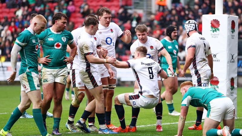 England A celebrate their second try, scored by Jack van Poortvliet