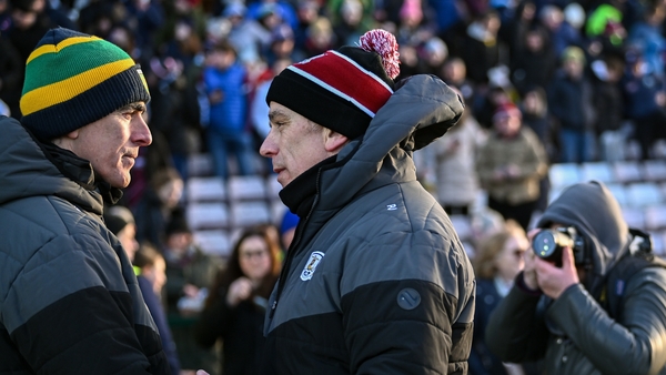 Donegal manager Jim McGuinness, left, with Galway manager Pádraic Joyce after the match