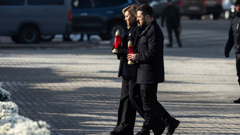 Ukrainian President Volodymyr Zelensky leads a remembrance ceremony at Independence Square in Kyiv today