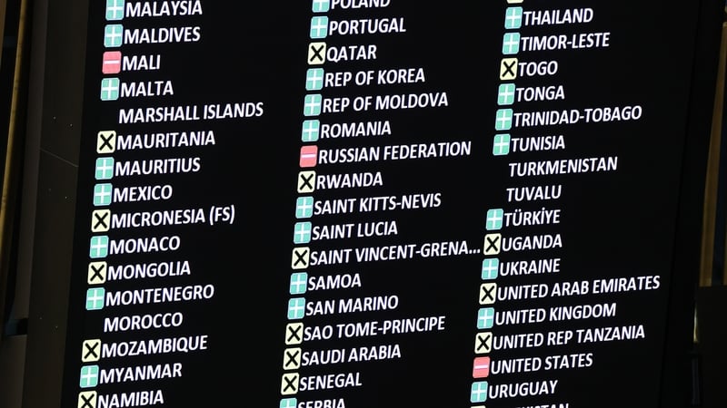 Cuntas ar na vótaí ag Comhthionól Ginearálta na Náisiún Aontaithe ar ball beag.