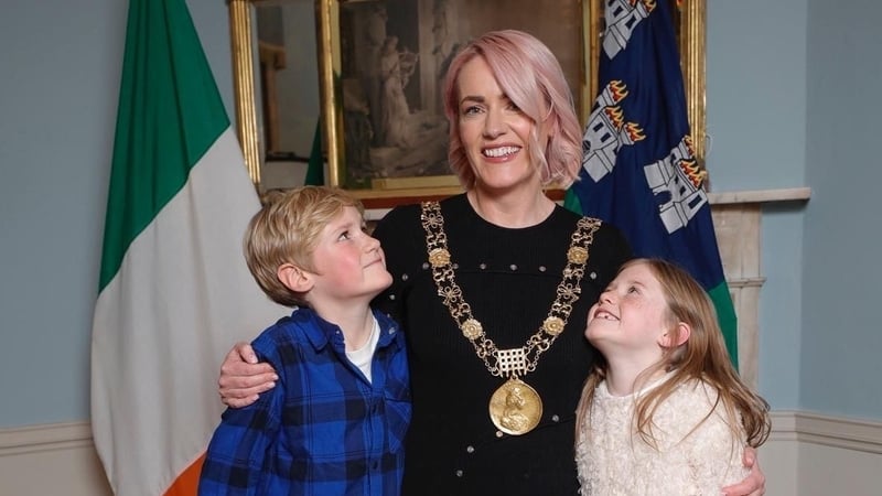 Emma Blain with Hunter and Tilly after she was elected Lord Mayor of Dublin in December