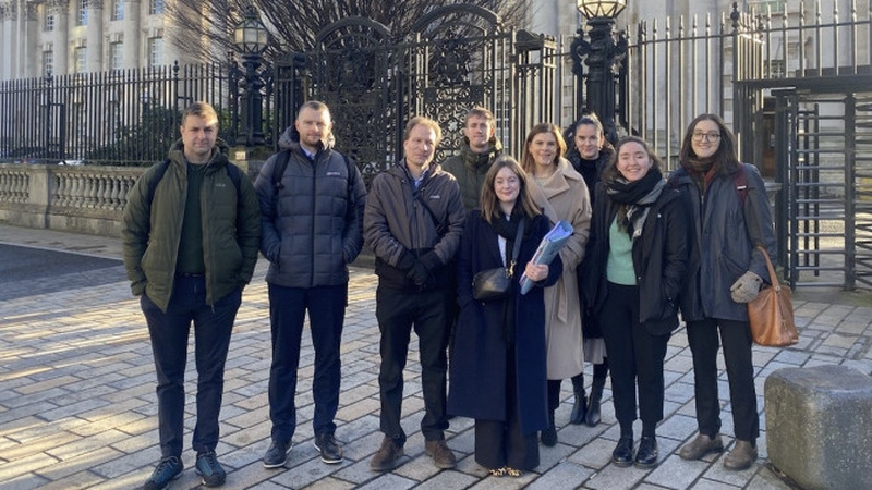 Irish language campaigners outside the courthouse in Belfast