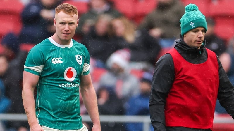 Ciarán Frawley leaves the field after suffering a head injury on Sunday