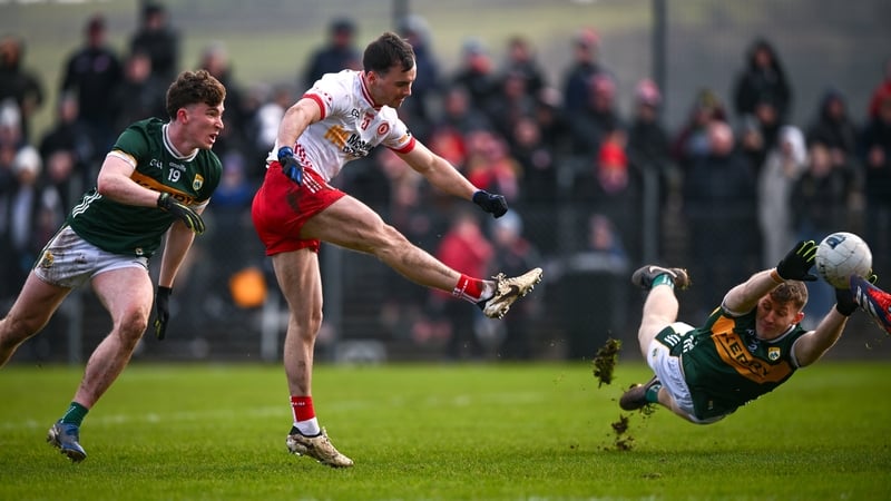 Darragh Canavan of Tyrone finding the net against Kerry last weekend