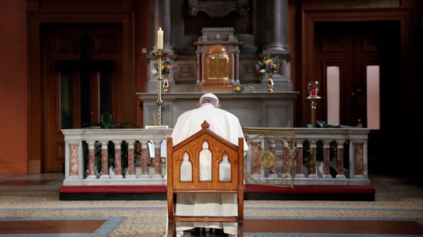 The Pope sat for a number of minutes in silent prayer at the Candle of Innocence, a perpetually lit candle in St Mary's Pro-Cathedral for the survivors of clerical sexual abuse