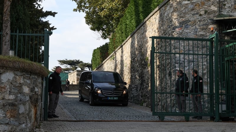 A van carrying Russia's delegation leaves the residence of the US Consulate General in Istanbul