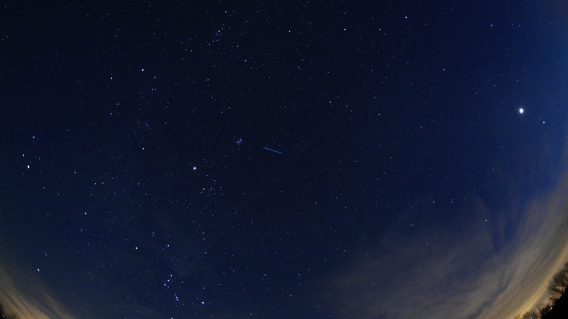 Four planets were visible to the naked eye in the US last month - Mars on the left, Jupiter in the middle, Saturn and Venus on the right