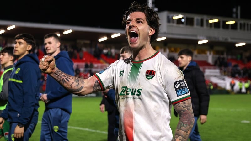 Cork City's Ruairí Keating celebrates after the full-time whistle