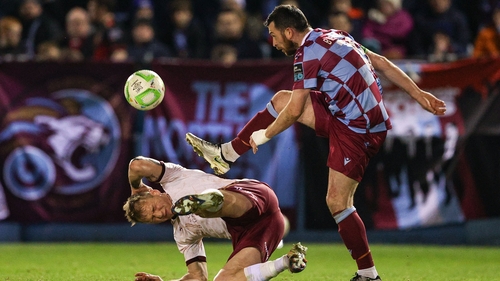 Galway United's Stephen Walsh is tackled by Ryan Brennan of Drogheda United