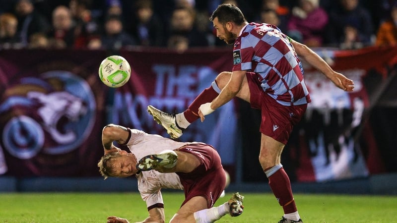 Galway United's Stephen Walsh is tackled by Ryan Brennan of Drogheda United