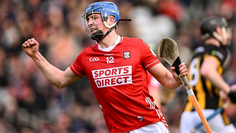 Cork forward Diarmuid Healy reacts after his goal against Kilkenny