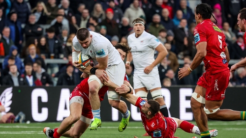 Ulster came back after a furious start from the Scarlets with a Timoney try in the 22nd minute