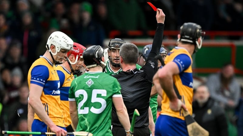 Liemrick's Diarmaid Byrnes is red-carded by referee Thomas Walsh