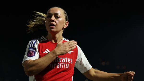 Katie McCabe celebrates her goal which brought Arsenal to within a goal of West Ham at 3-2