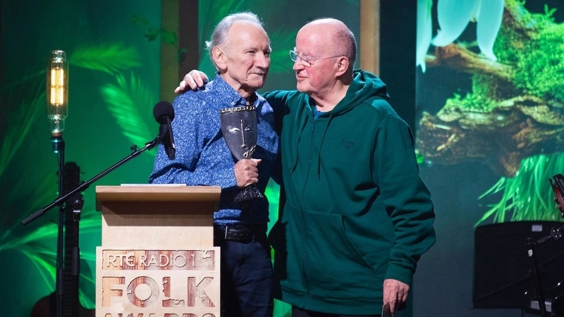 Dónal Lunny (L) and Christy Moore (R) at the RTÉ Radio 1 Folk Awards (Photo: Tony Kinlan Photography)