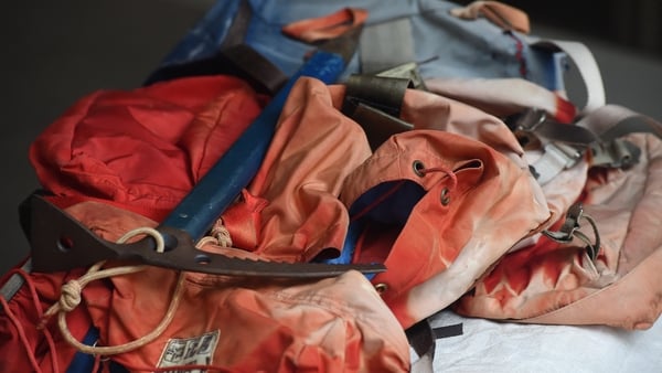 The late mountaineer Guillermo Vieiro's rucksack and pickaxe in Mendoza, Argentina