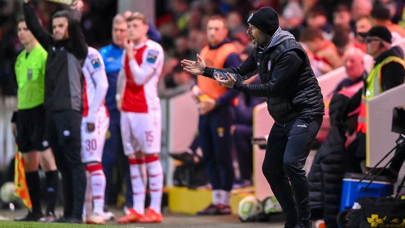 Derry City manager Tiernan Lynch offering instruction during Monday night's game