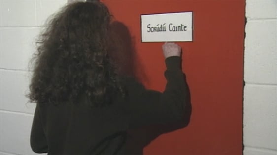 Actor Neilí Conroy as a student undertaking the Leaving Certificate Irish oral examination, 1990.
