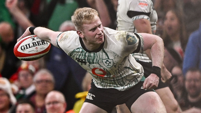 Jamie Osborne celebrates his try against Wales