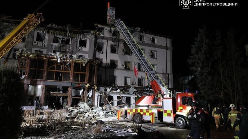 A group of humanitarian volunteers had just checked into the hotel when it was struck (Credit: State Emergency Service of Ukraine)