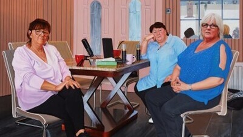 Paul MacCormaic, 'The Kavanagh Sisters Making Their Podcast', 2023. Image courtesy of the artist.