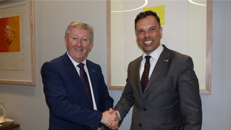 Wales' Cabinet Secretary for Transport and North Wales Ken Skates, and Minister of State for International & Road Transport, Logistics, Rail & Ports met in Dublin today