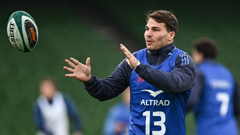 Antoine Dupont during the captain's run at Aviva Stadium