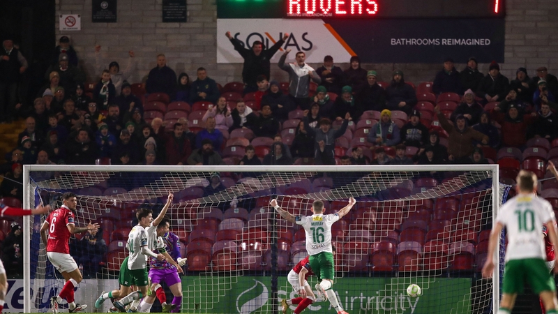 Cork City players celebrate a goal that was subsequently dissallowed