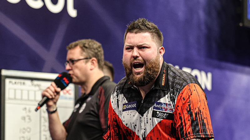 Michael Smith eventually made his way past Ryan Joyce (Image: Jenny Segers/PDC Europe)
