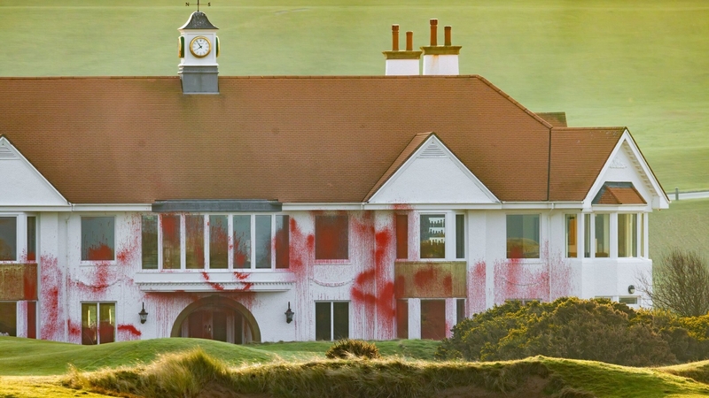 Red spray paint was used to deface the club house
(Image: Palestine Action)
