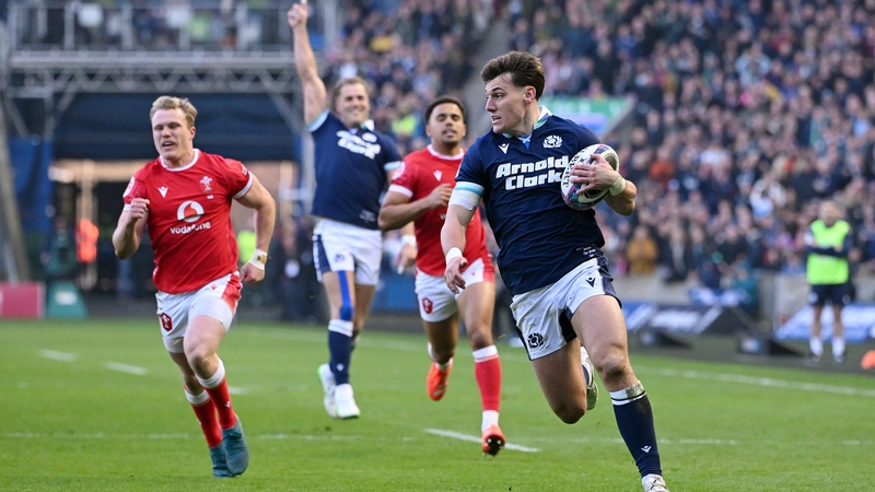 Tom Jordan races over to score Scotland's second try in their 35-29 win