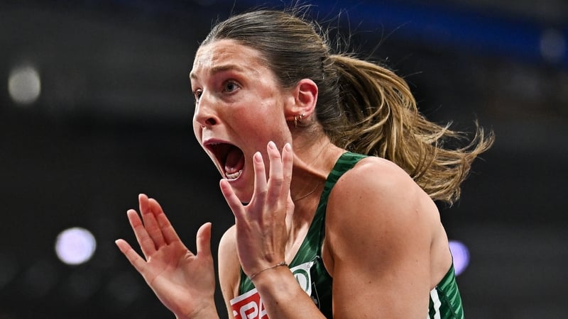 A delighted Kate O'Connor after clearing 1.84 in the high jump