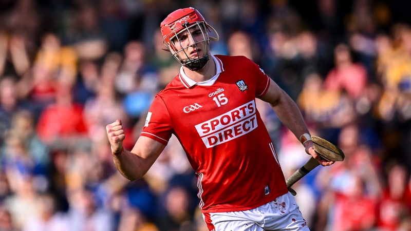 Brian Hayes celebrates scoring Cork's third goal