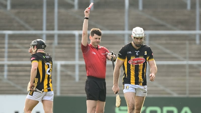 Kilkenny's Mikey Carey is shown a red card by referee Sean Stack