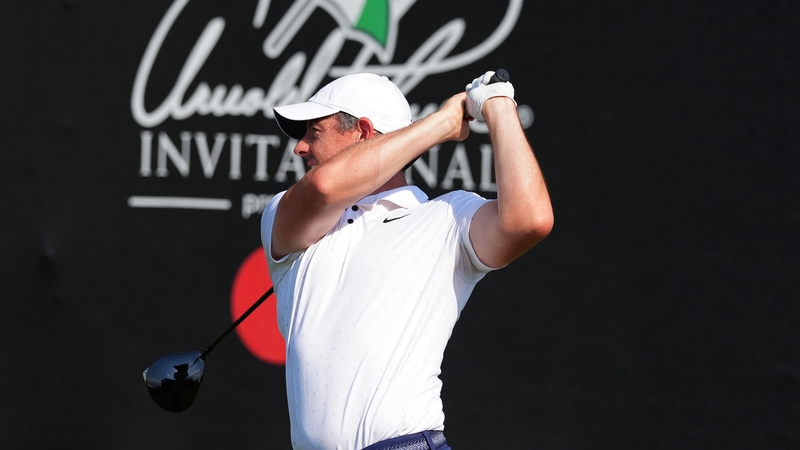 Rory McIlroy plays his tee shot on the 18th hole during the final round of the Arnold Palmer Invitational