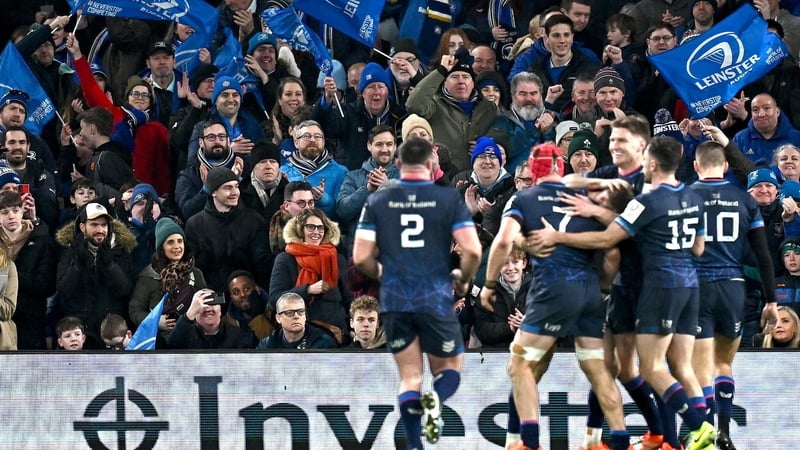 Leinster supporters celebrate a try against Bath at the Aviva back in January