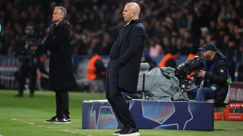 Luis Enrique (L) and Arne Slot's sides will meet again at Anfield on Tuesday