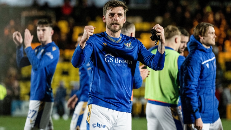 St Johnstone's matchwinner, former Republic of Ireland U21 Graham Carey, celebrates at full-time