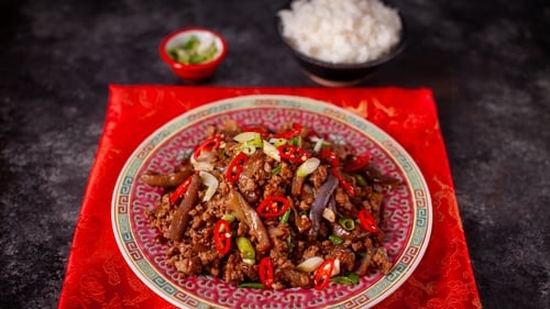 Eva Pau's Chinese braised aubergine and minced pork with garlic, soy & vinegar