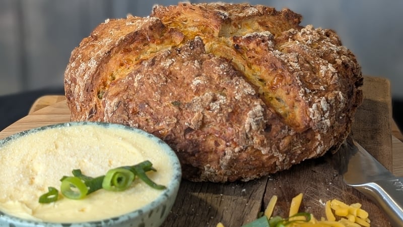 Trisha's cheese & onion white soda bread with butter: Today