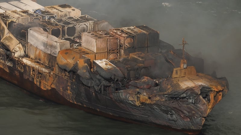 Smoke billowing from the MV Solong cargo ship in the North Sea today