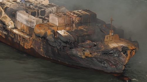 The MV Solong was left badly burnt following the collision on Monday