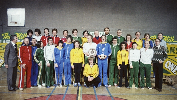 A group shot of competitors in the debut Irish series of The Superstars. The 1979 contest featured 10 Irish sportsmen, five sportswomen, five politicians and five personalities.