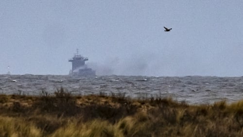 The Solong container ship drifts off the coast of East Yorkshire following the collision