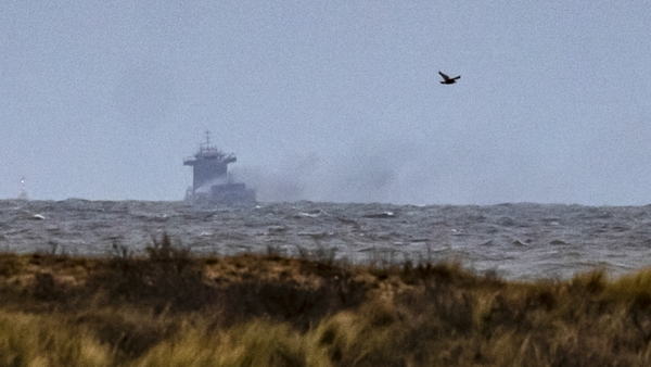 The Solong container ship drifts off the coast of East Yorkshire following the collision