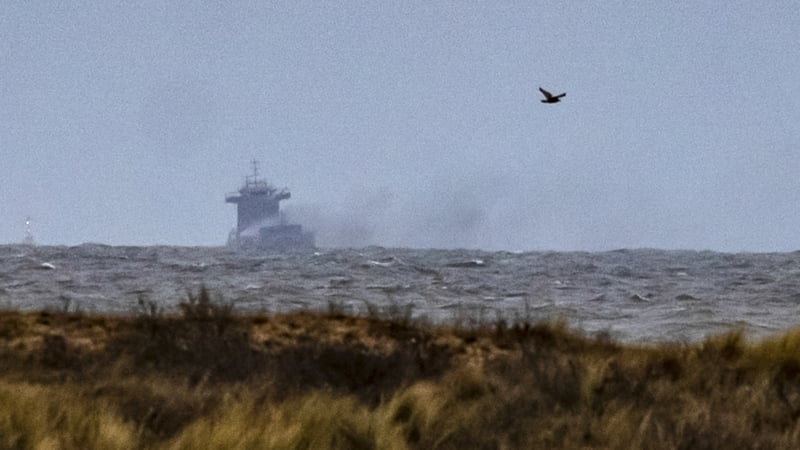 The Solong container ship drifts off the coast of East Yorkshire following the collision